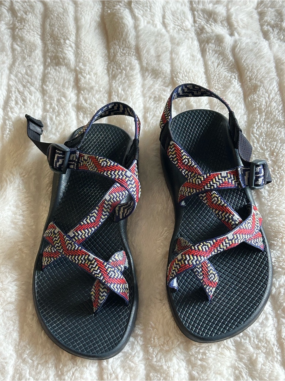 Chaco Black Sandals with Multicolor Woven Straps